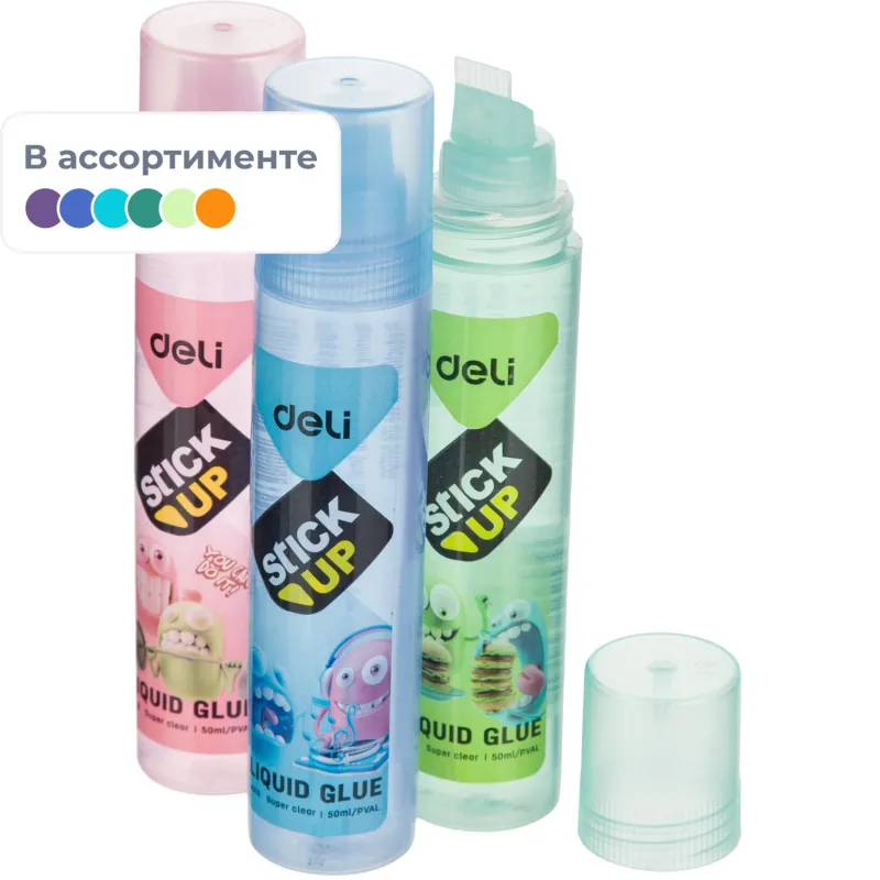 Клей канцелярский жидкий Deli 50 мл губчатый аппликатор