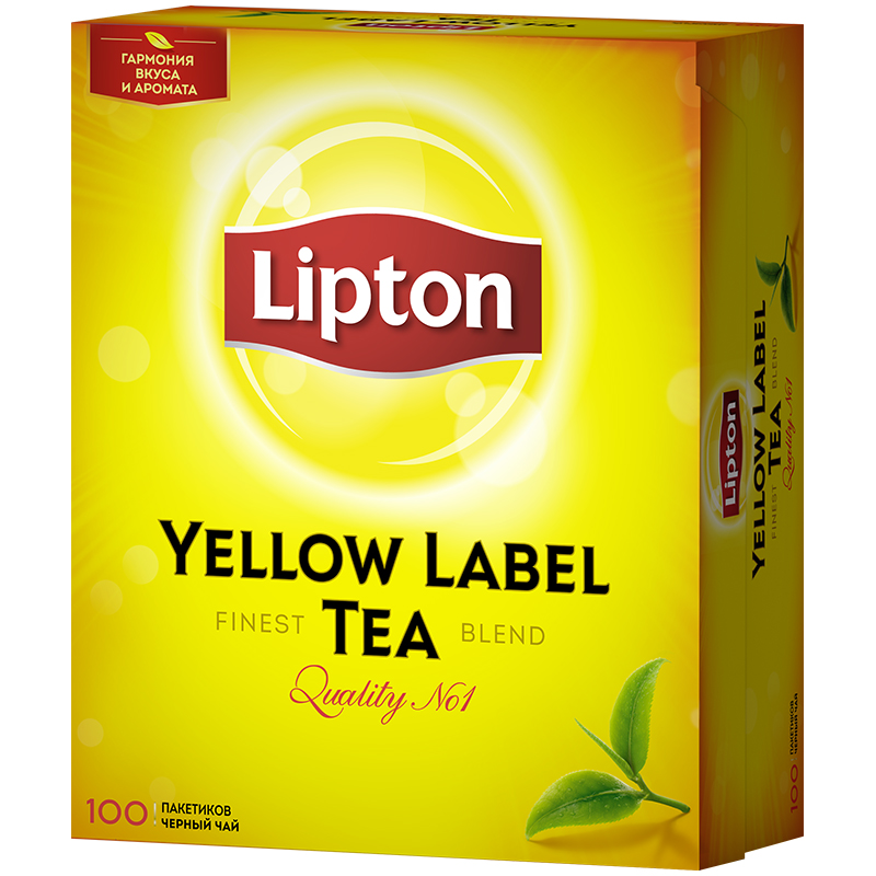 Чай Lipton "Yellow Label", черный, 100 пакетиков по 2г