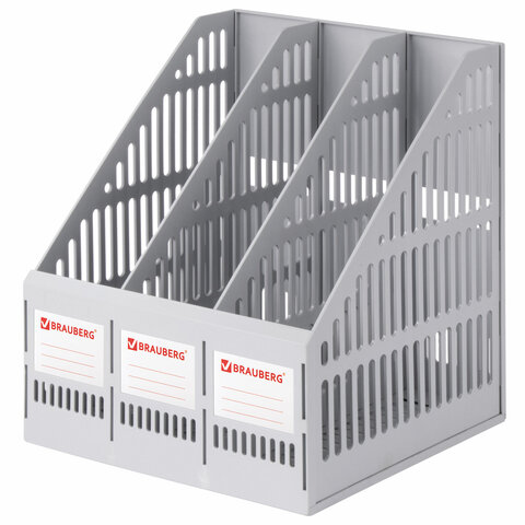 Лоток вертикальный для бумаг BRAUBERG "SMART-MAXI" (254х255х297 мм), 3 отделения, сетчатый, сборный,