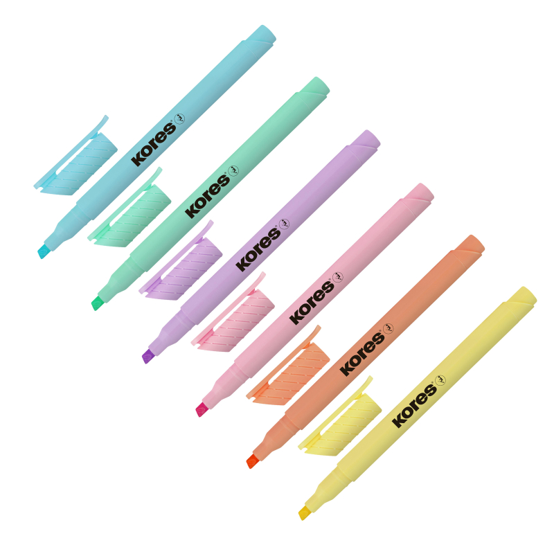 Набор тексовыделителей Kores High Liner Pastel (толщина линии 1-4 мм, 6 цветов)