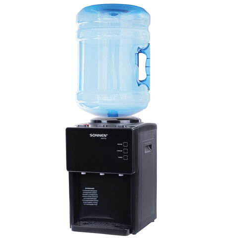 Кулер для воды SONNEN TSE-03BP, настольный, НАГРЕВ/ОХЛАЖДЕНИЕ ЭЛЕКТРОННОЕ, 3 крана, антрацит, 455752