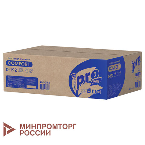 Полотенца бумажные 250 шт., PROtissue (H3) COMFORT, 1-слойные, белые, КОМПЛЕКТ 20 пачек, 22х21 см, V-сложение, С192, C192