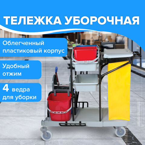 Тележка уборочная BRABIX, ведра 2х20 л, 2х11 л, механический отжим, держатель для мешка, мешок, 2 по