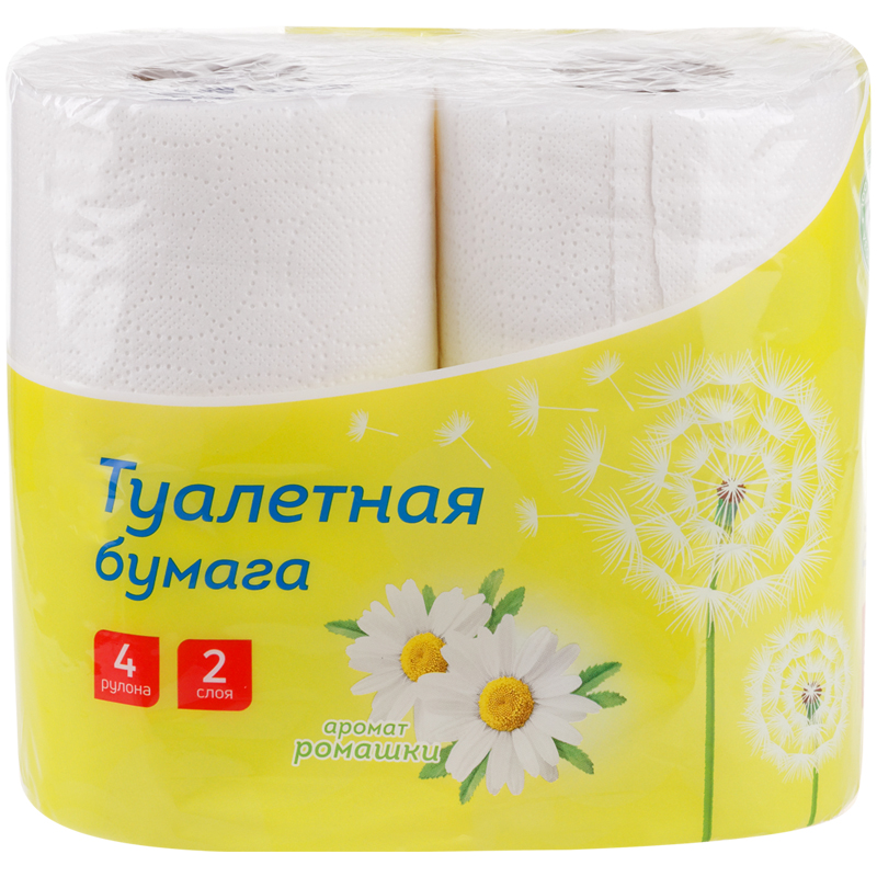 Бумага туалетная OfficeClean 2-слойная, 4шт., тиснение, белая, ромашка