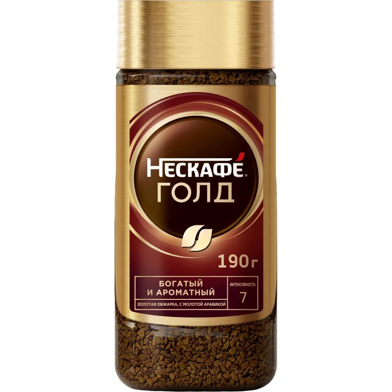 Кофе растворимый Nescafe Gold 190 г (стекло)