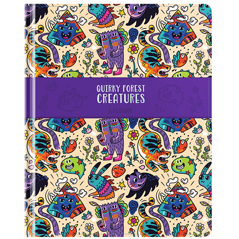 Дневник 1-11 кл. 48л. (твердый) Greenwich Line "Creatures", иск кожа, печать, комбинация материалов, тиснение, тиснение фольгой, т