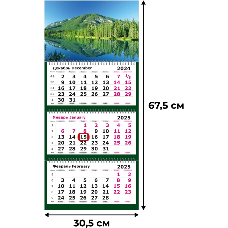 Календарь настенный 3-х блочный 2025 год Природа (30.5х67.5 см)