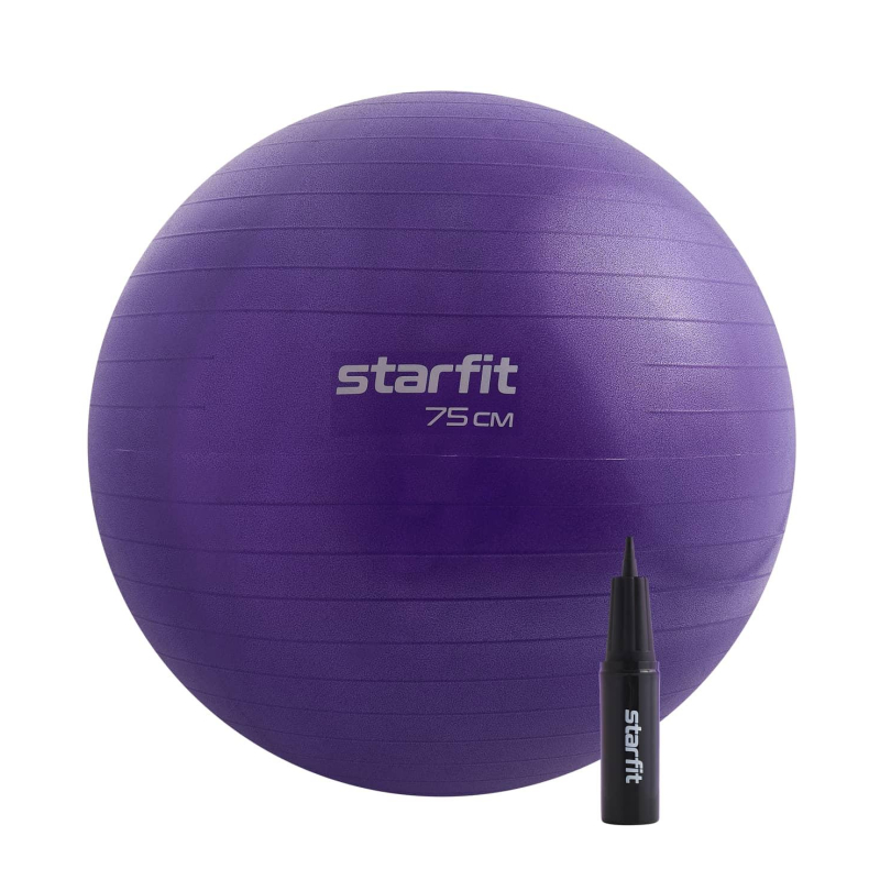 Фитбол STARFIT GB-109 75см,1200 гр,антивзрыв,с ручн нас,фиол, УТ-00020233