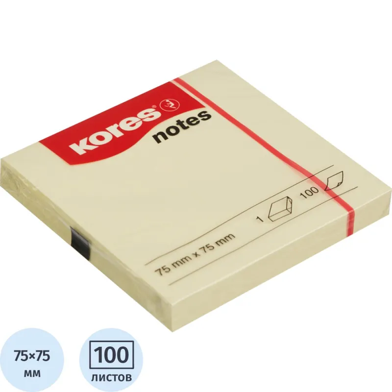 Блок-кубик Kores бум.для зам. 75х75 желтая 100л. '46075