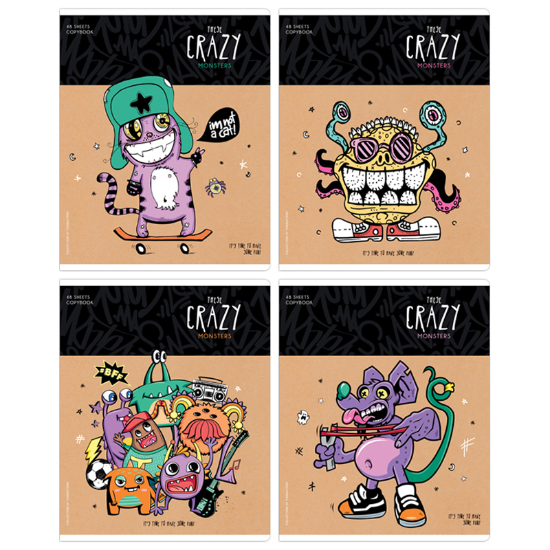 Тетрадь 48л., А5, клетка ArtSpace "Рисунки. Crazy monsters", ТВИН-лак