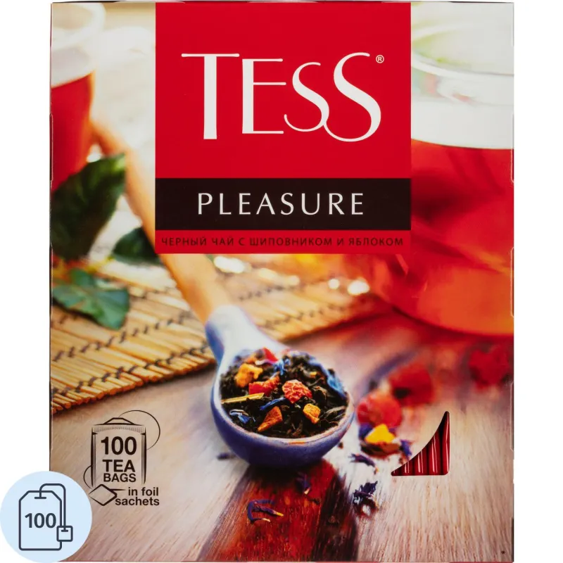 Чай Tess Pleasure черный с шиповником и яблоком 100 пакетиков