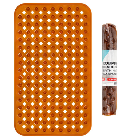 Коврик для ванны противоскользящий 70х40 см, "Квадраты", прозрачно-коричневый, ПВХ, PRIMILA (ПРИМИЛА), 700367