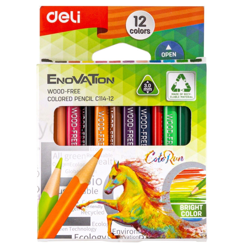 Карандаши цветные 12цв 3-гран Deli Enovation mini, пластик, EC114-12