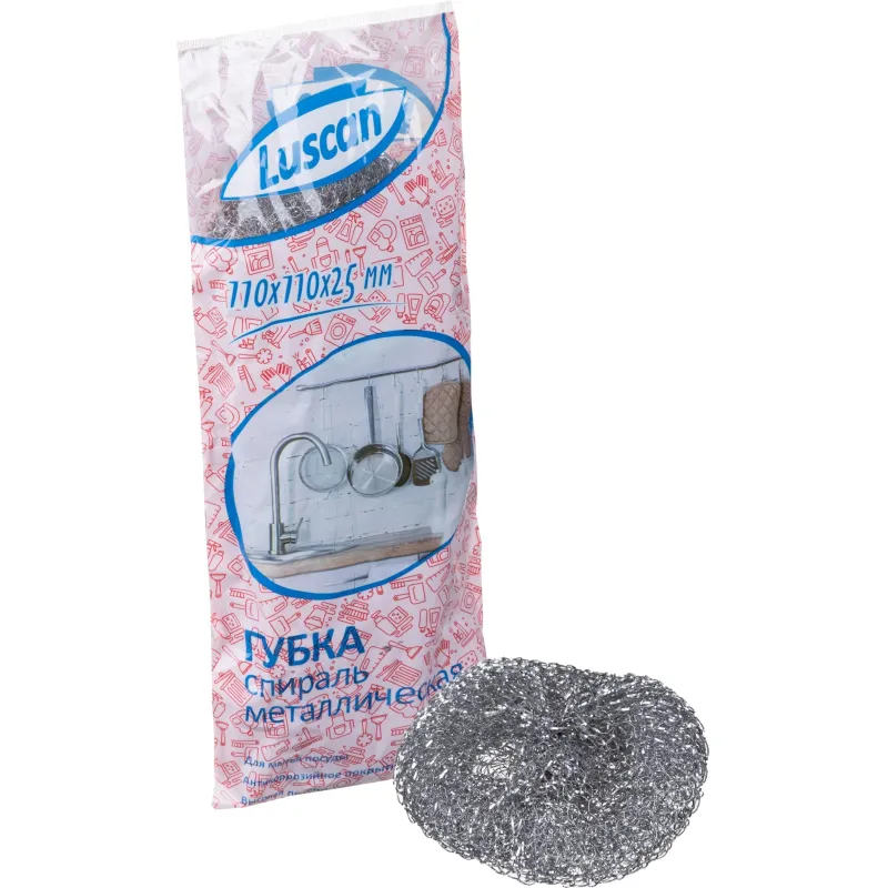 Губка для мытья посуды Luscan металлическая 110х110х25 мм 20 г (3 штуки в упаковке)