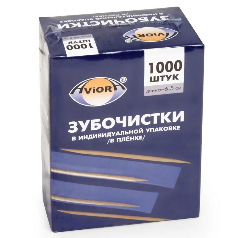 Зубочистки бамбуковые Vior 1000 штук в полипропиленовых упаковках (артикул производителя 401-488)