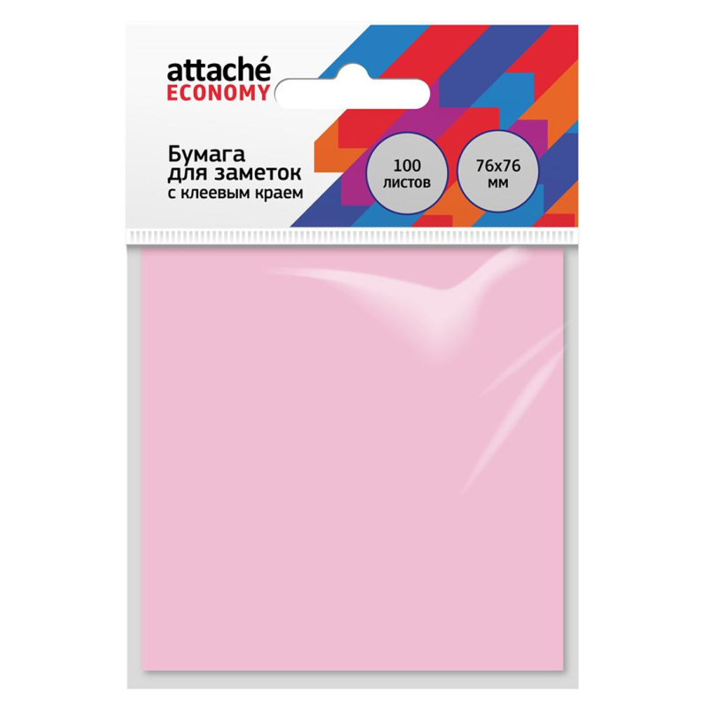 Бумага для заметок с клеевым краем Economy 76x76 мм 100 л пастел. розовый