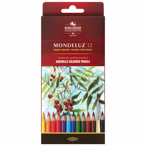 Карандаши цветные акварельные художественные KOH-I-NOOR "Mondeluz", 12 цветов, 3,8 мм, заточенные, е