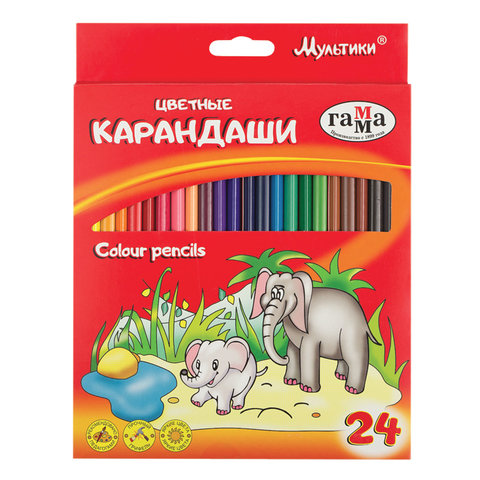 Карандаши цветные ГАММА "Мультики", 24 цвета, заточенные, трехгранные, картонная упаковка, 05091809,