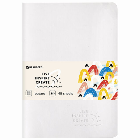 Тетрадь 48 л. в клетку обложка кожзам SoftTouch, сшивка, A5 (147х210мм), БЕЛЫЙ, BRAUBERG RAINBOW, 40