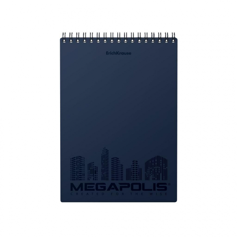 Блокнот А5 Erich Krause MEGAPOLIS 80л обл.пласт,синий,спир,клетка 45949