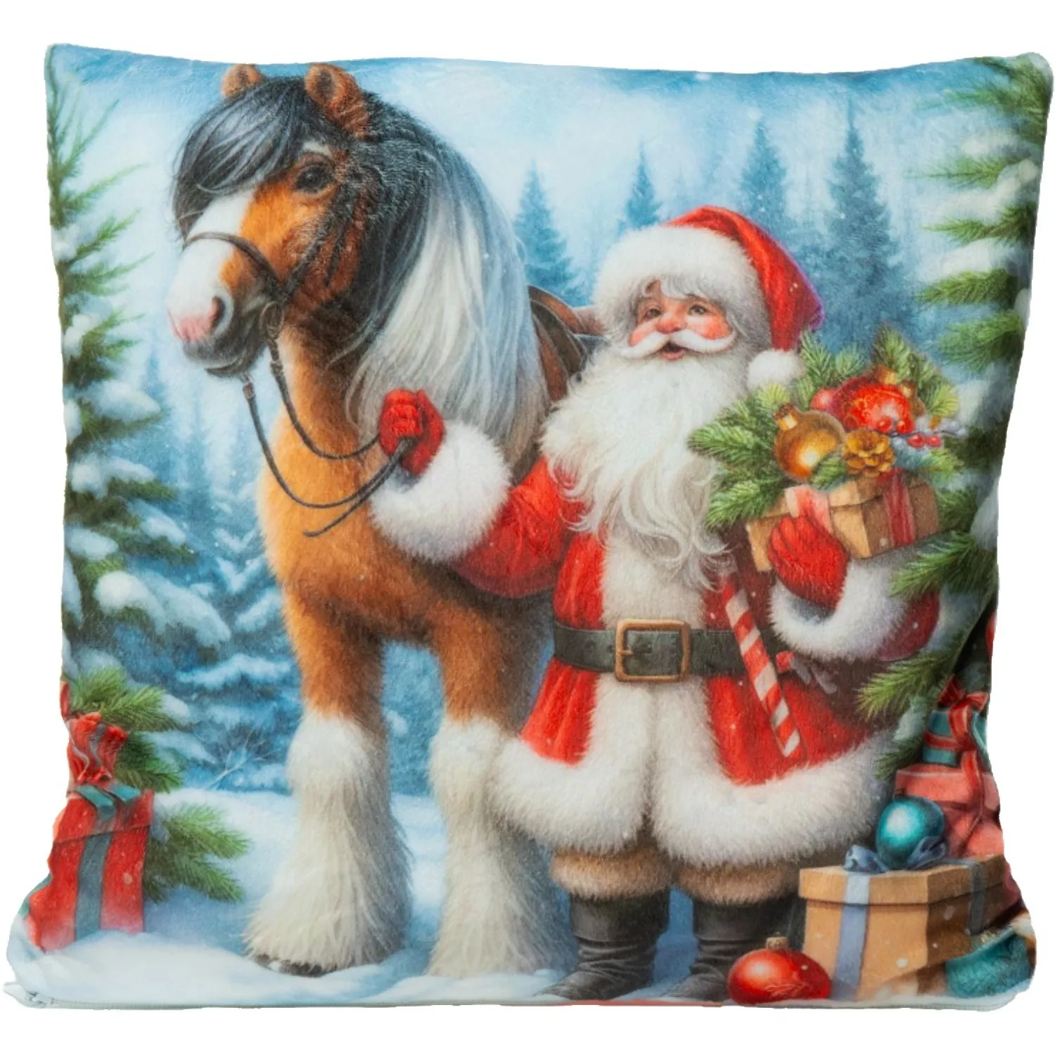 Новогодний сладкий подарок Дед Мороз с лошадкой Подушка 1000 грамм, K042