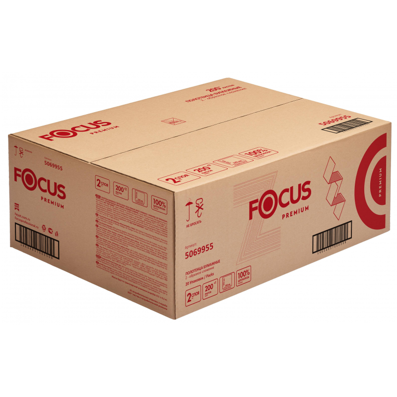 Полотенца бумажные д/дисп. FOCUS Premium Zсл 2слбелцел 200л20пач/уп 5069955