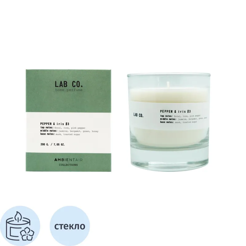 Свеча ароматическая LAB CO, Розовый перец и ирис, 40 ч, VV040AQLB