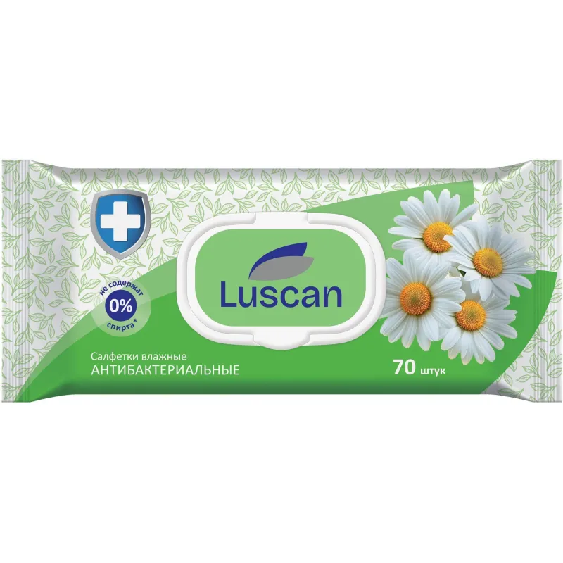 Салфетки Luscan влажные антибактериальные 70 штук с крышкой