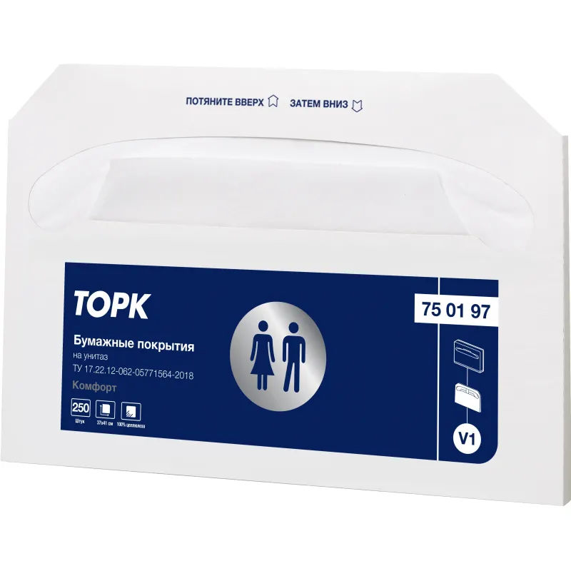 Одноразовые покрытия на унитаз Tork V1 750197 (250 штук в упаковке)