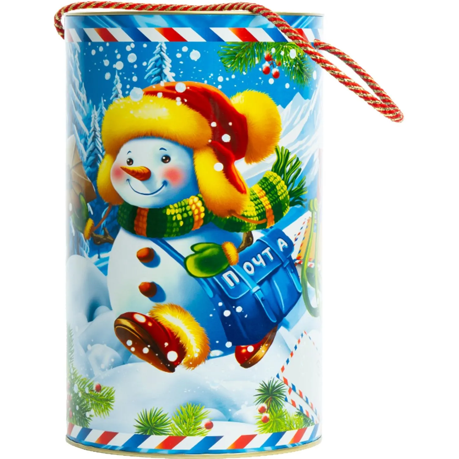 Новогодний сладкий подарок Почтальон Снеговик Туба 1000 грамм, K017