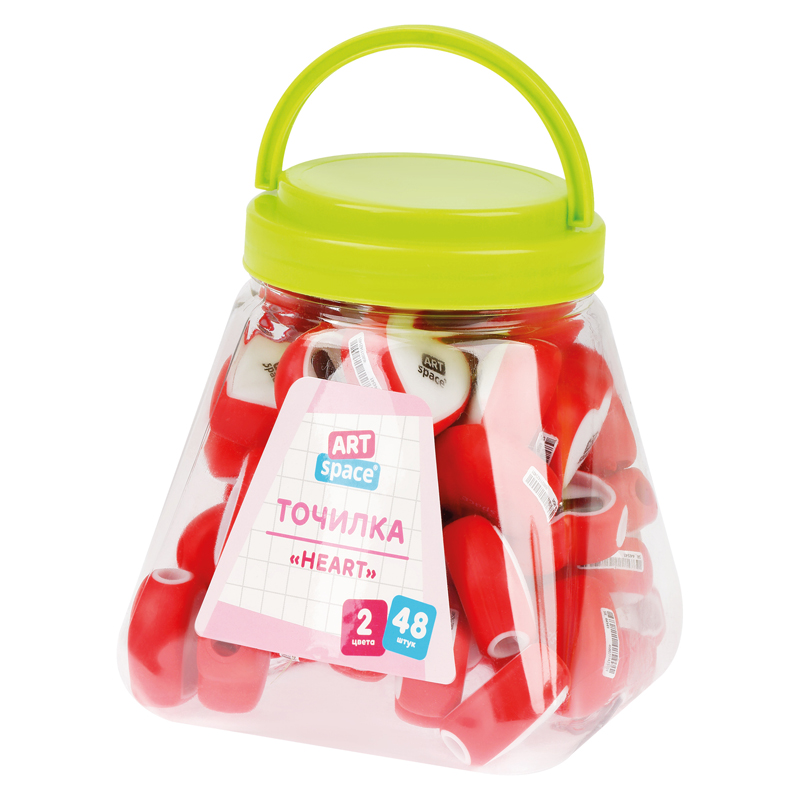 Точилка пластиковая ArtSpace "Heart", 1 отверстие, ассорти