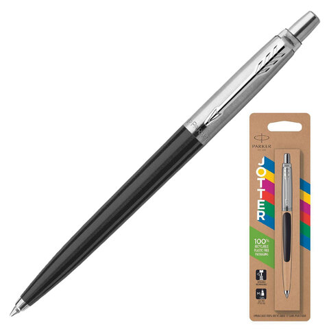 Ручка шариковая PARKER "Jotter Plastic CT", корпус черный, детали из нержавеющей стали, блистер, син