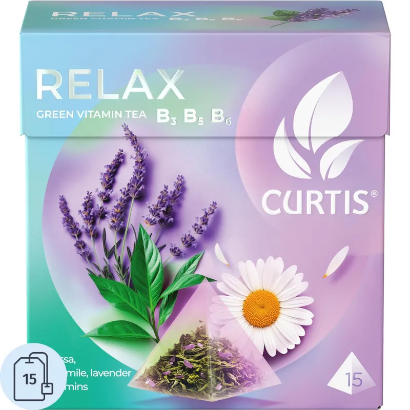Чай Curtis Relax зеленый лаванда, ромашка и мелисса 15 пакетиков-пирамидок
