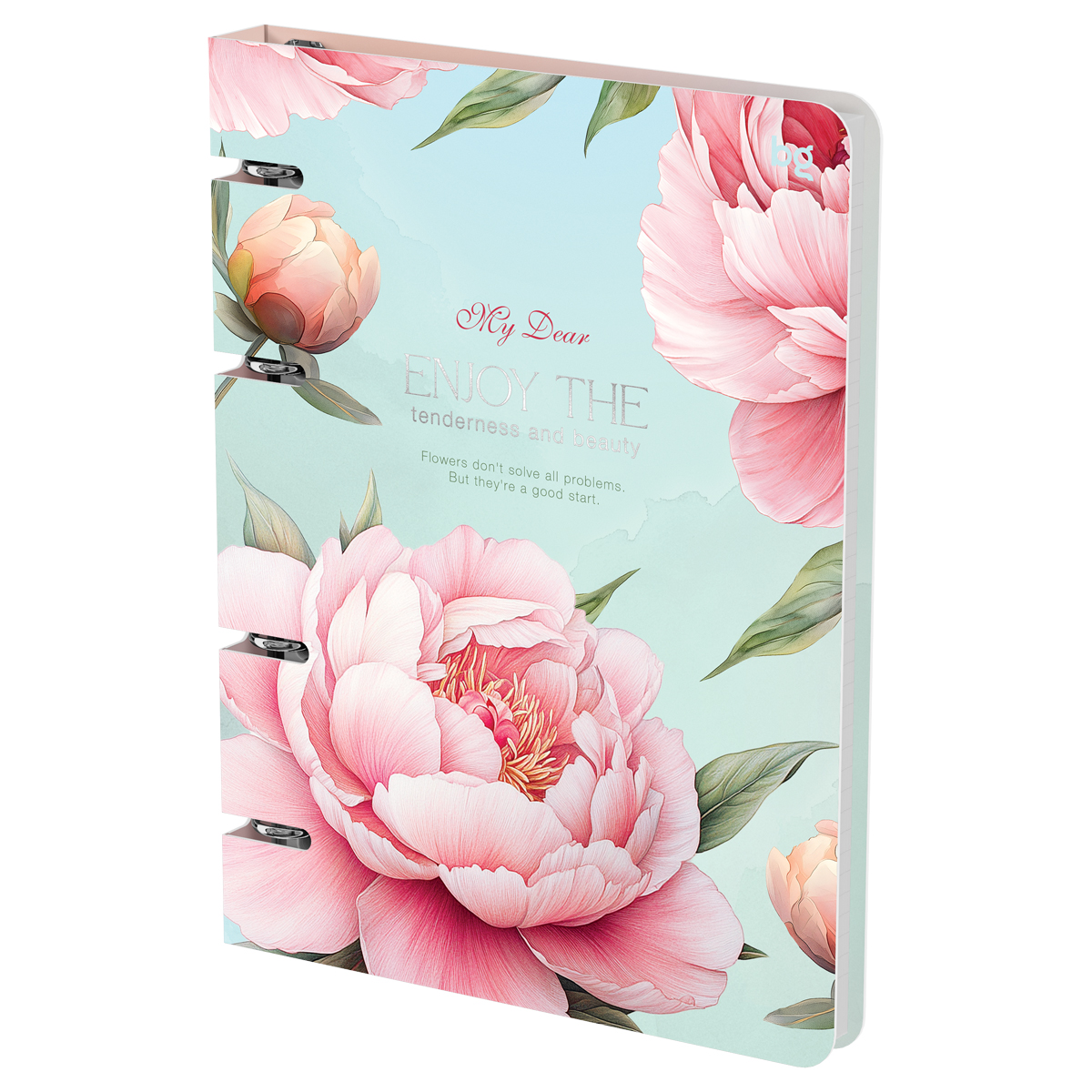 Тетрадь на кольцах А5, 120л., BG "Розовые розы", картон, soft-touch ламинация, тиснение фольгой