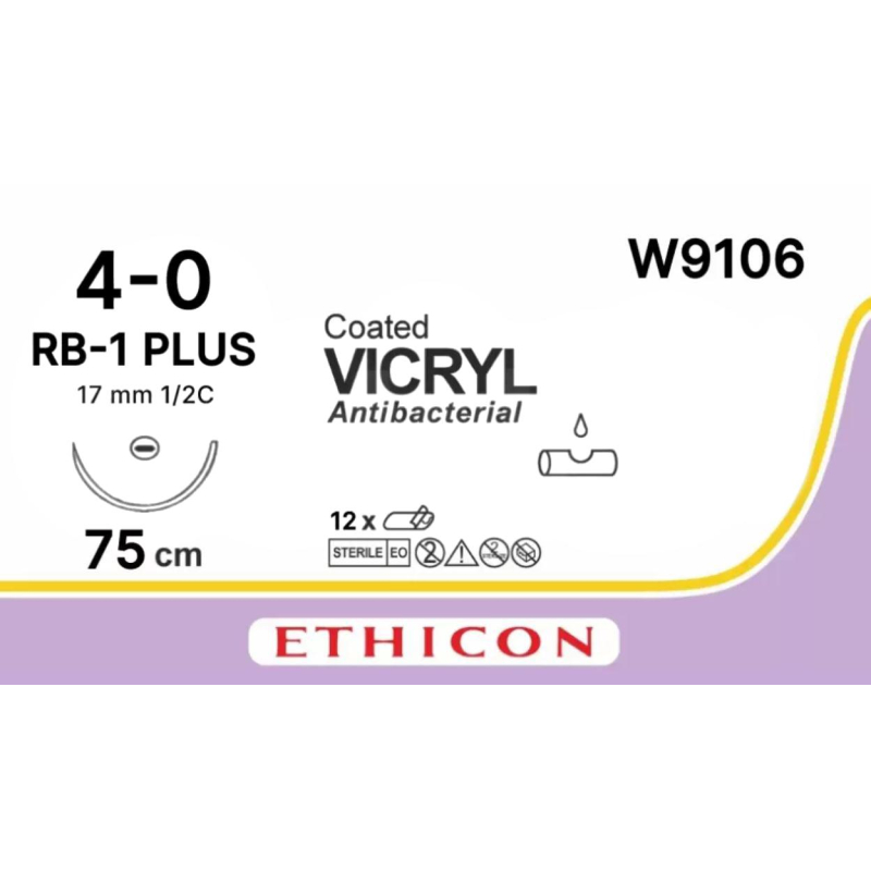 Шовный материал ВИКРИЛ 4/0, 75 см, кол. 17 мм, 1/2 W9106 12 шт./уп.