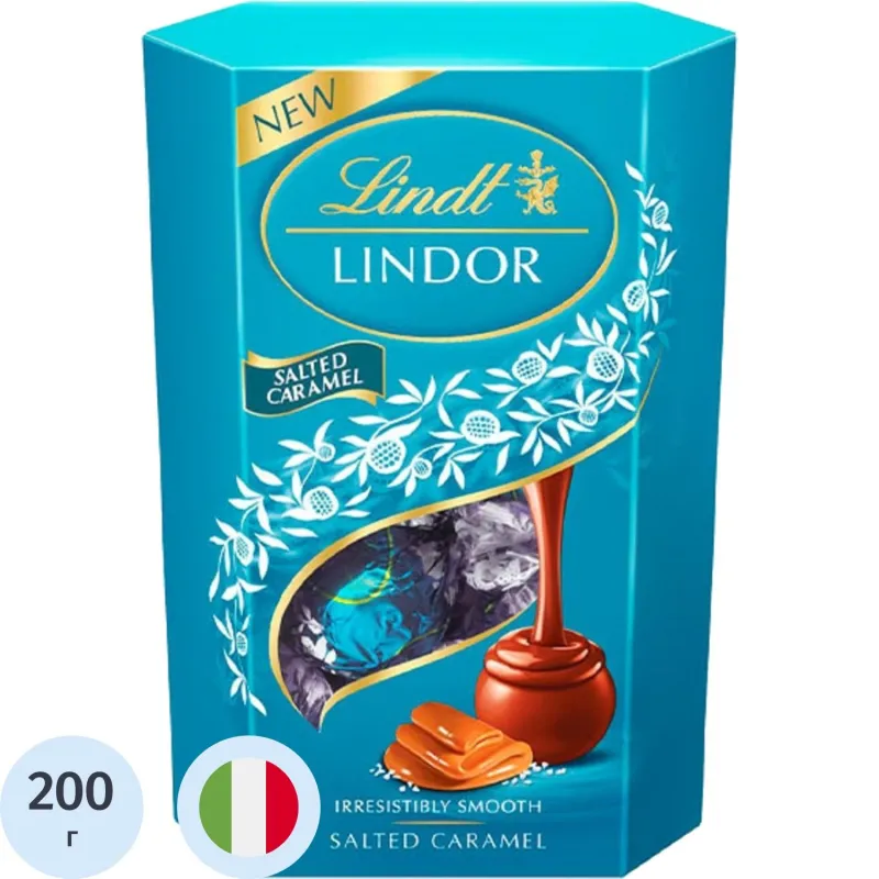 Конфеты LINDOR из молочного шоколада с солью и карамельной нач пралине,200г