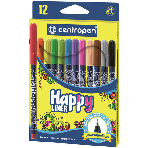 Ручки капиллярные (линеры) 12 ЦВЕТОВ CENTROPEN "Happy Liner", линия письма 0,3 мм, 2521/12, 2 2521 1