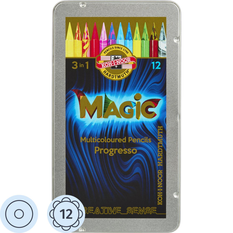 Карандаши цветные цельнографитные PROGRESSO MAGIC 8772, 12шт, мет.кор