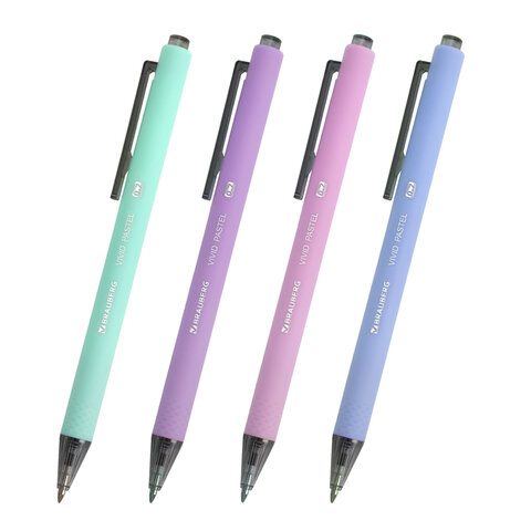 Ручка шариковая автоматическая BRAUBERG "VIVID PASTEL", корпус soft-touch, СИНЯЯ, пишущий узел 0,7 мм, линия письма 0,35 мм, 14440