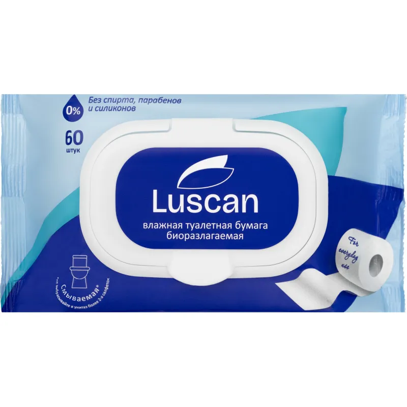 Бумага туалетная влажная Luscan 60шт/уп
