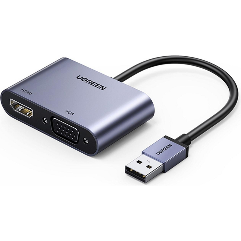 Адаптер UGREEN CM449 USB 3.0 - HDMI+VGA. 1080p. цвет серый (20518)