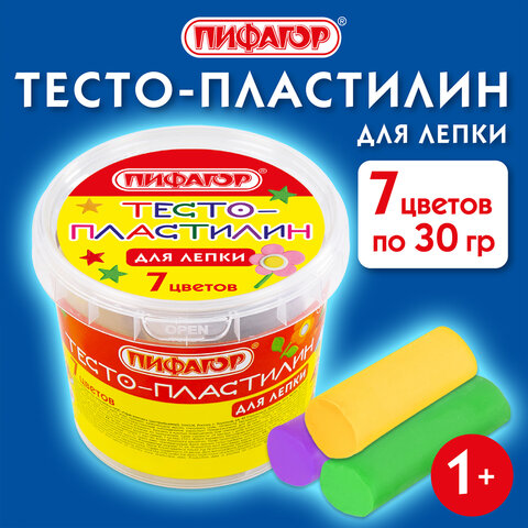 Пластилин на растительной основе (тесто для лепки) ПИФАГОР, 7 цветов, 210 г, пластиковый стакан, 104