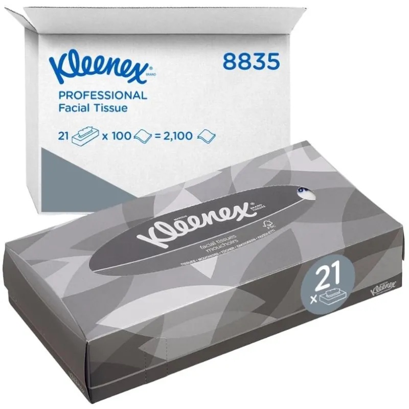 Салфетки косметические Kimberly Clark Kleenex для лица 2-слойные белые (21 упаковка по 100 штук, арт