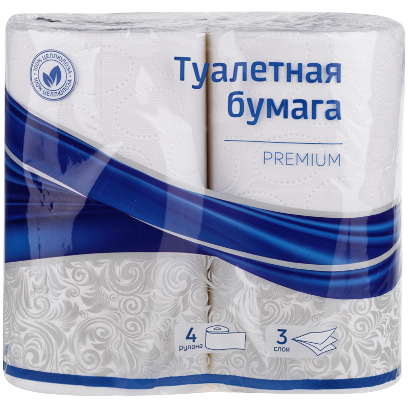 Бумага туалетная OfficeClean "Premium" 3-х слойн., 4шт., тиснение, белая