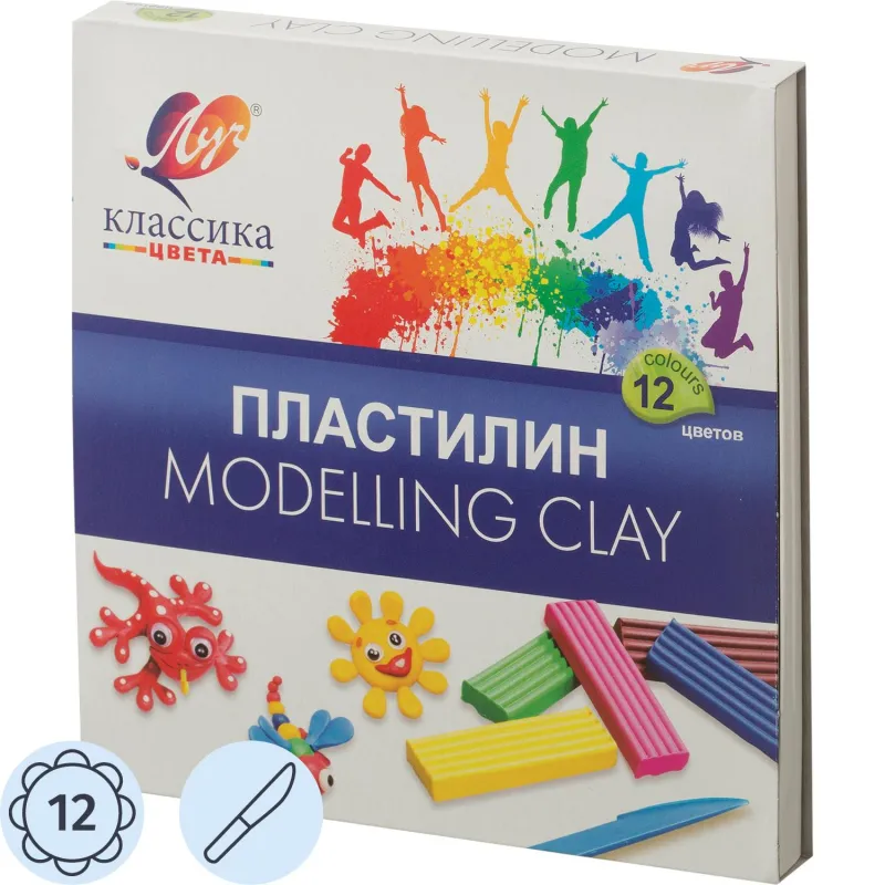 Пластилин 12цв,Луч Классика,240гр,со стеком Пластилин 12цв,Луч Классика,240гр,со стеком