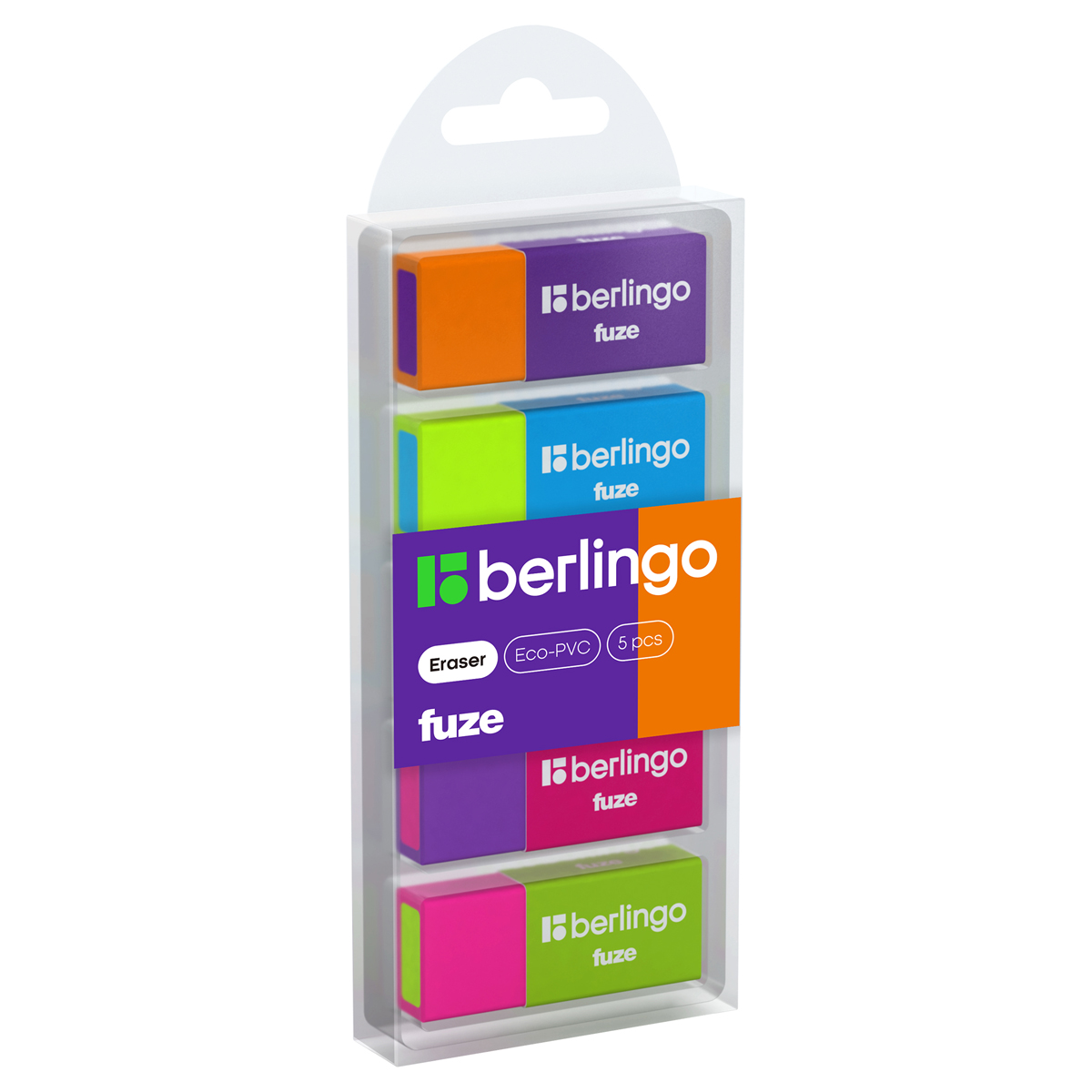 Ластик Berlingo "Fuze", 5шт., прямоугольные, 50*20*11мм, пластиковая коробка