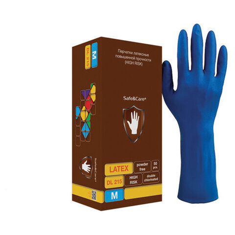 Перчатки латексные смотровые 25 пар (50шт) сверхпрочные р M(средний) S&C High Risk DL