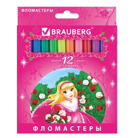 Фломастеры BRAUBERG "Rose Angel", 12 цветов, вентилируемый колпачок, картонная упаковка, увеличенный