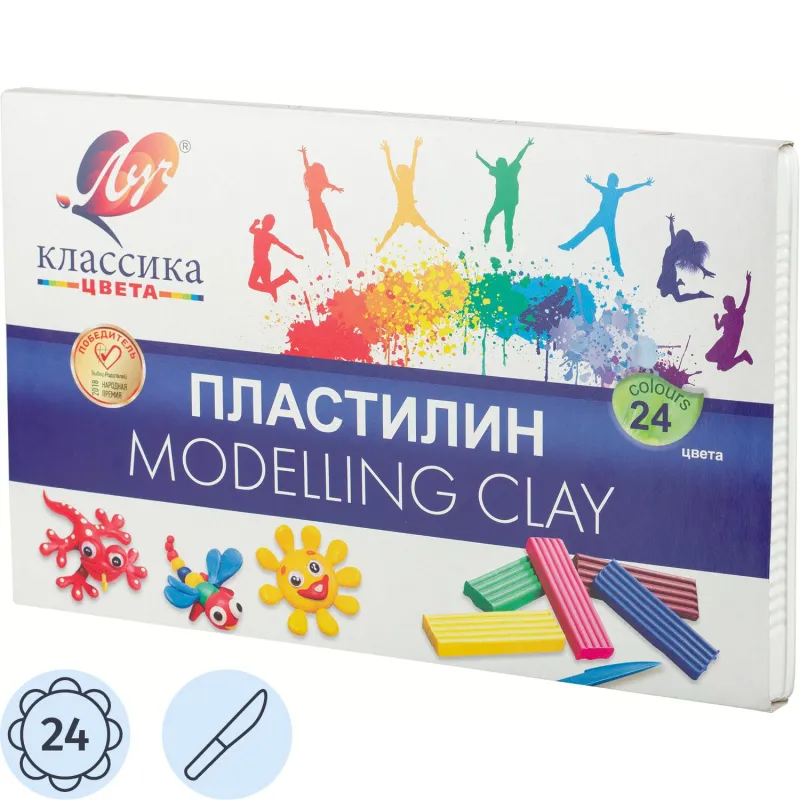 Пластилин классический Луч Классика 24 цвета 480 г со стеком