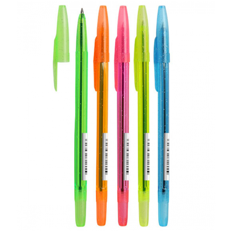 Ручка шариковая Стамм "511 Neon" синяя, 1,0мм, прозрачный корпус с блестками, ассорти